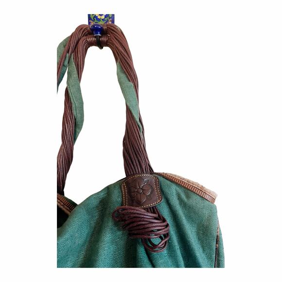 LUANA Green Canvas Hobo Bag Strappy Dual Handle Shoulder Handbag Zip Closure GUC - Picture 6 of 14